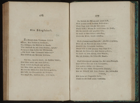 Schillers »Die Bürgschaft« in: Musen-Almanach für as Jahr 1799, Quelle: Digitale Sammlungen der Herzogin Anna Amalia Bibliothek, Signatur: A 300 (4) 